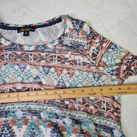 🦃 Absolutely Famous Top Blouse Sheer Blue Chiffon Handkerchief Hem Size Large - Picture 10 of 10